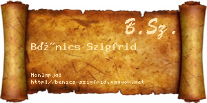 Bénics Szigfrid névjegykártya